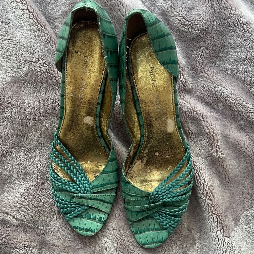Nine West Teal Braided Open-Toe Heels